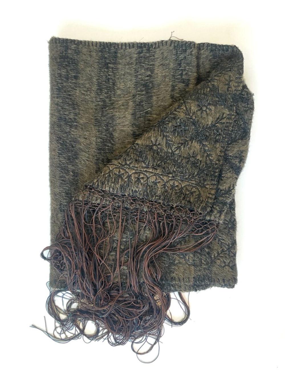 Dries Van Noten Brown and Black Fringed Wool Scarf
